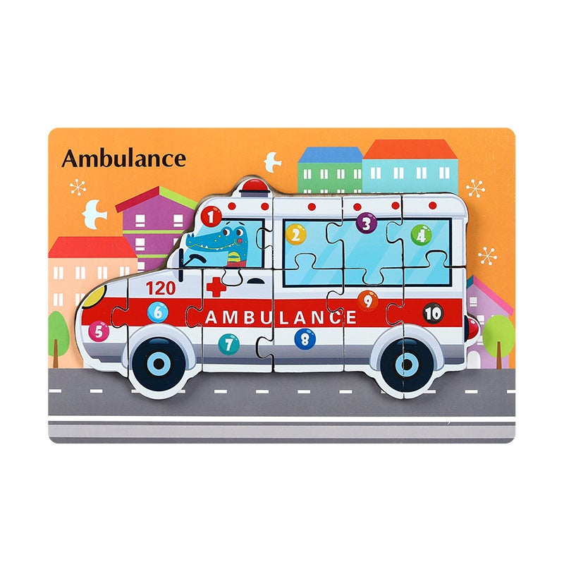 Wooden Animal Traffic Cognitive Cartoon Three-Dimensional Puzzle Toy Early Education Educational Children'S Big Block Matching Toy - Image 1